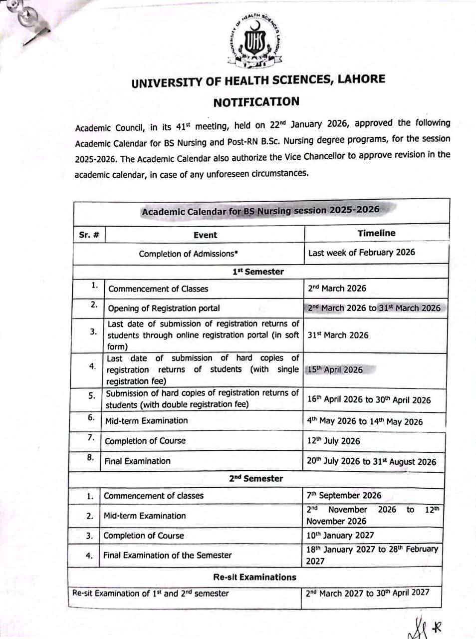academic calendar